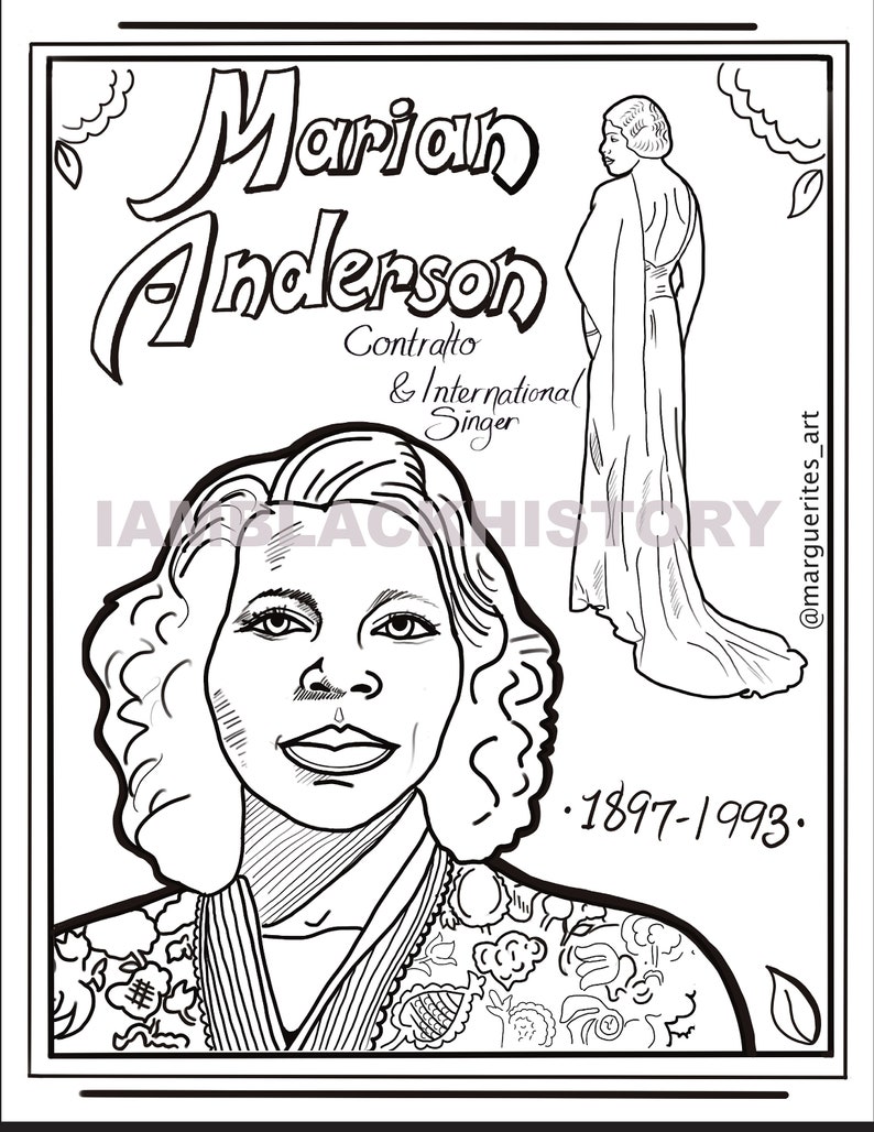 Black History Coloring Sheet Marion Anderson Etsy
