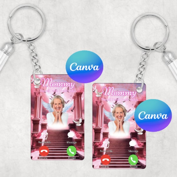 Plantilla de llavero conmemorativo para mamá / Plantilla editable de Canva / Manualidades DIY / Plantilla conmemorativa del Cielo / Llavero para papá / Día de la Madre / Conmemorativo para teléfono