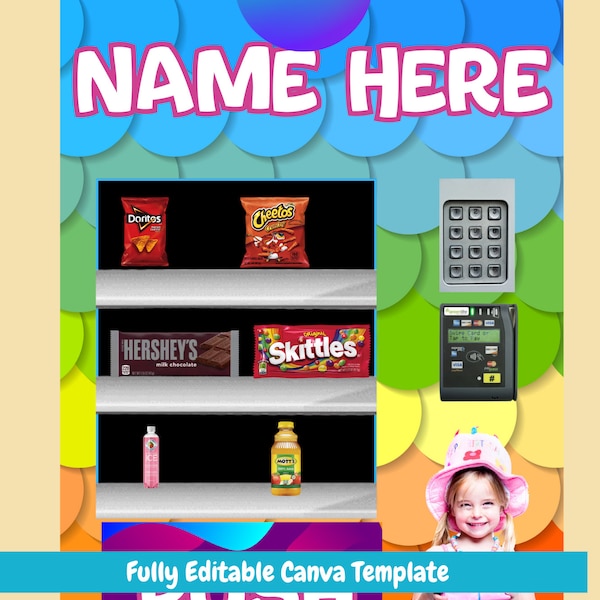 Editable Mini Candy Vending Machine Template | Canva Editable Template | Custom Party Favors