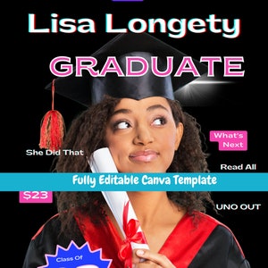 EDITABLE Graduation Cover,  Canva Senior Magazine Template, Graduation Magazine, Graduation Invitation, Digital Template for Seniors