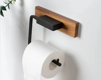 Luxury Alert! Modern Wooden and Black Toilet Roll Holder