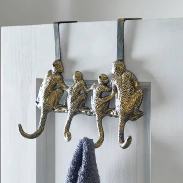 Dull Antique Gold Finish Monkey Overdoor Hooks for Bathroom or Bedrooms Funny Quirky W26.5cm L9cm H26cm