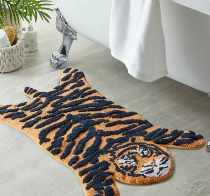 Quirky Tiger Bath Mat Bathroom Rug 50cmx80cm Cotton Etsy