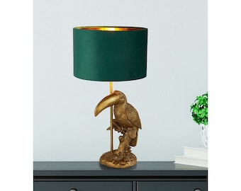 Lampe de table verte Toucan effet doré superbe résine moderne et originale L25 cm H48 cm