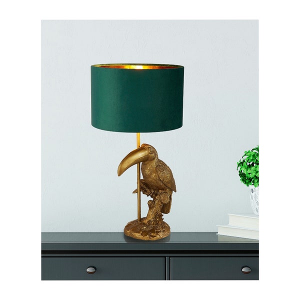 Toucan Green Table Lamp Gold Effect Stunning Quirky Modern Resin W25cm H48cm