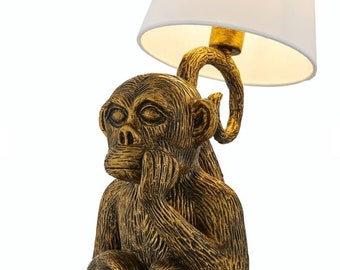 Quirky Antique Gold Effect Monkey Table Lamp H43cm