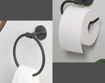 Black Toilet Roll Holder and Towel Ring MATTE Effect
