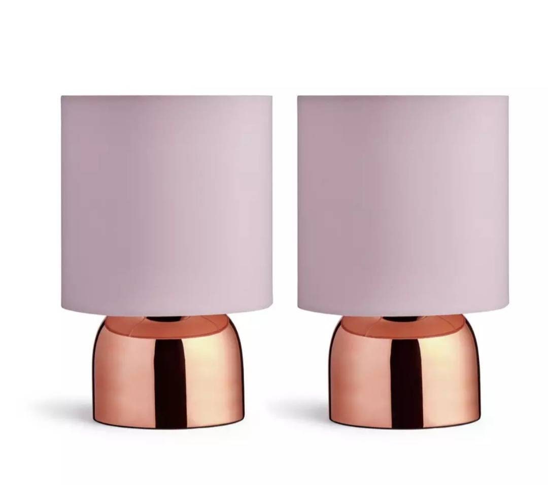Rose Gold Touch Table Lamp PAIR Blush Pink for Bedside H25.5 Cm