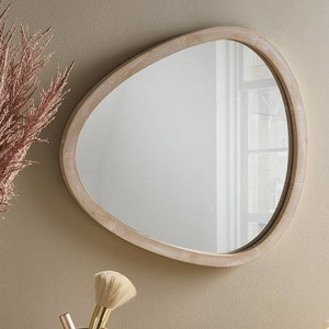 Asymmetrical Mirror Pebble Shaped Wood Washed Wall Decor