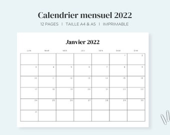 Calendrier 2022 à imprimer | Planificateur mensuel en français | A4 & A5