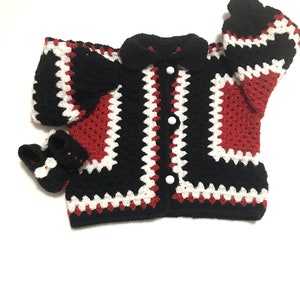 Crochet Newborn Granny Square Jacket with Booties | Baby Granny Square Sweater with Matching Booties