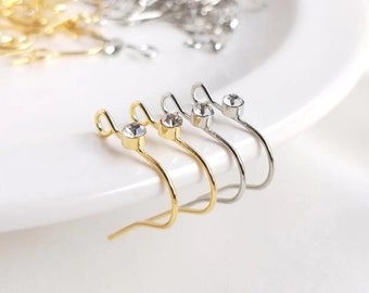 20pcs CZ Paved Gold/Silver Tone Earring Hook,18K Gold Plated Brass Earwires, Zircon Crystal Round Shape Ear Hook Ear Wire Earring Stud