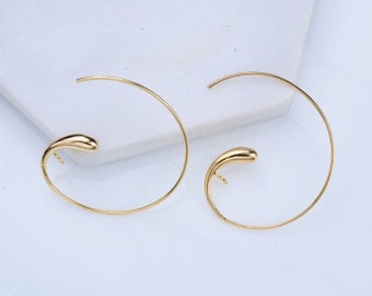 10pcs Real Gold Plated Earring Hook,Brass Ear Hook,Geometry Round Hoop French Ear Hook,Half Drilled Pearl Peg Earring Stud Earring with Loop