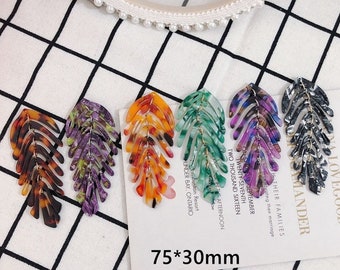 4pc Leaf Charms Tortoise Leaf shape Cellulose Acetate Colorful Charm 30* 70MM Plastic Pendant Resin Acrylic Pendant Diy Jewelry Accessories