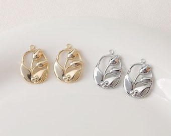 6 breloques tulipes évidées ovales, pendentif fleur doré/argenté avec boucle, collier boucle d'oreille en laiton plaqué or 14 carats - A589