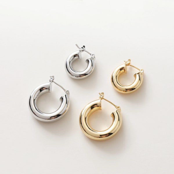 6pcs Huggie Hoop Earrings, Gold/Silver Tone Huggie Earrings, Thick Hoop Earrings - A937