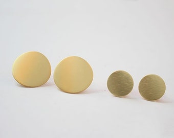 10pcs Round Matte Gold Earring, Circle Brushed Ear Stud, 18K Gold Plated Brass Earring Stud Components - A852