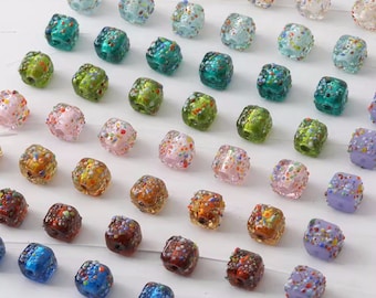 6 pcs cubes de perles de verre en sucre, perles d'espacement carrées de couleur bonbon, boucles d'oreilles bricolage collier bracelet perles émaillées - A1549