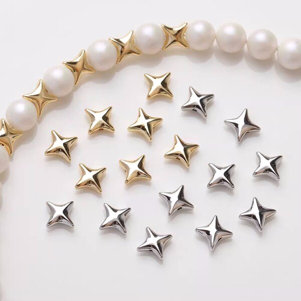 10pcs North Star Spacer Beads, Gold/Silver Tone Rhombus Star Spacer Bead, 14k Gold plated Brass Necklace Bracelet Spacer Beads - A1290