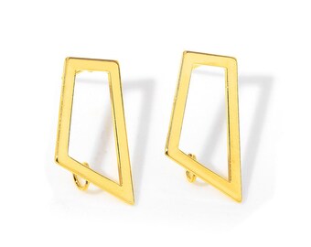 10pcs Rectangle Earring Posts With Loop,18K Real Gold Plated Brass Earring Stud, Geometric Rectangle Stud Earrings