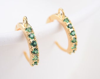 10pcs Real Gold Plated Brass Round Leverback Earring Hook,CZ Pave Earring Hook with Loop, Red Green Clear Zircon Earring Finding Wholesale