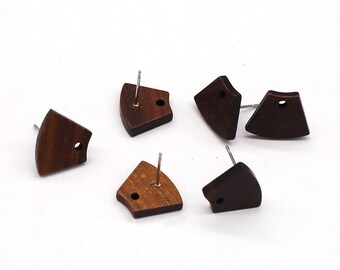 10pcs Fan-shaped Earrings Post, Natural Wood Earrings Studs, Trapezoid Wood Stud  Earring With Hole