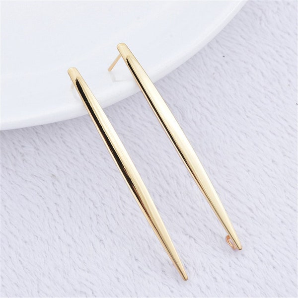 10pcs 24K Gold Plated Brass Earring,Stud Earring Post,Long Bar Earring with Loop,Earring Wires Attachment Finding Wholesale