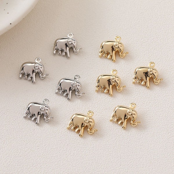 10pcs Elephant Charm, Gold/Silver Tone Elephant Pendant With Loop, 14K Gold Plated Brass Animal Earring Necklace Pendant Connector