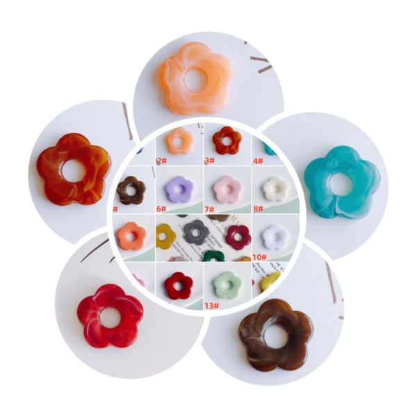 10pcs Resin Flower Charm,Acrylic Floral Pendant With Hole,Multicolour Acetate Flower Beads Charm Connector,DIY Earring Bracelet Jewelry