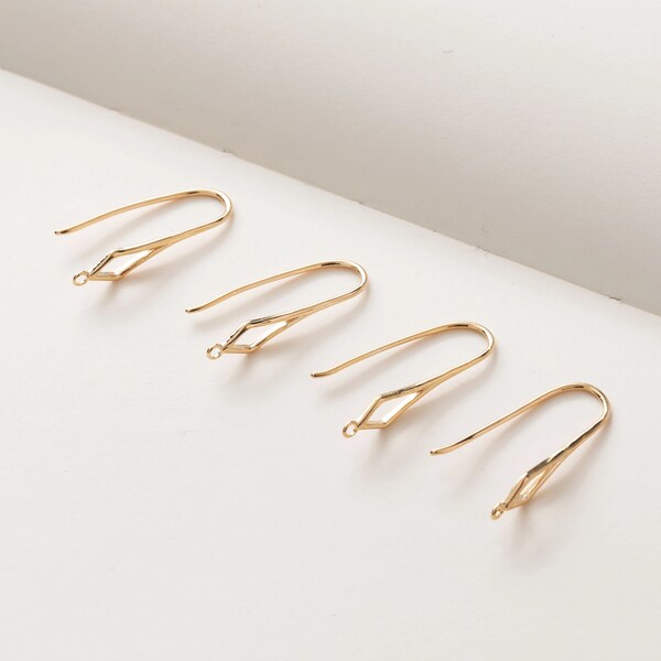 10pcs Golden Rhombus Earring Hooks, Simple Earrings, Long Ear Wire,18K Gold Plated Brass DIY Earring Components Supplies - A946