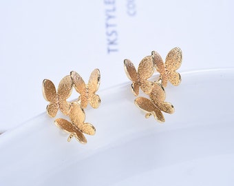 20pcs Real Gold Plated Brass Butterfly Stud Earrings,Gold Butterfly Earrings Posts With Loop, Insect Post Earring,Animal Earring Stud