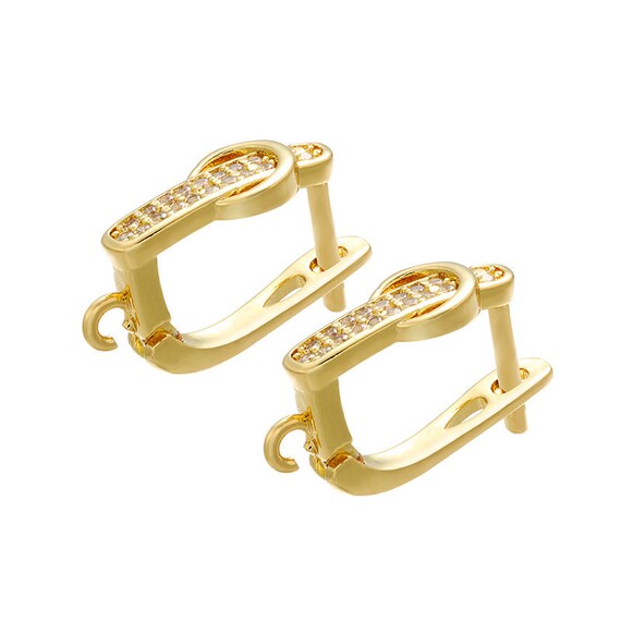 4pair CZ Paved Click-in Style Lever Back Earring With Open Jump