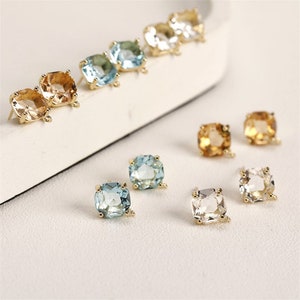 2pcs Zircon Earring Stud, Square Shape Crystal Stud with Loop,CZ Stud,14K Gold Plated Brass Earring Jewelry Finding Wholesale 10*11mm