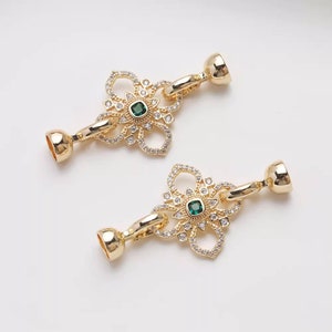1pcs CZ pave Flower Toggle Clasp, Gold Floral Jewelry Clasp, Zircon Clover Toggle Clasp,Easy Close Clasp Connector for Bracelet/Necklace