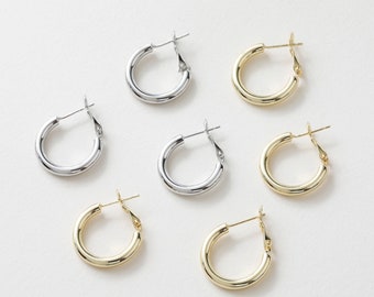 6pcs Huggie Hoop Earrings, Gold/Silver Tone Huggie Earrings, Thick Hoop Earrings - A938