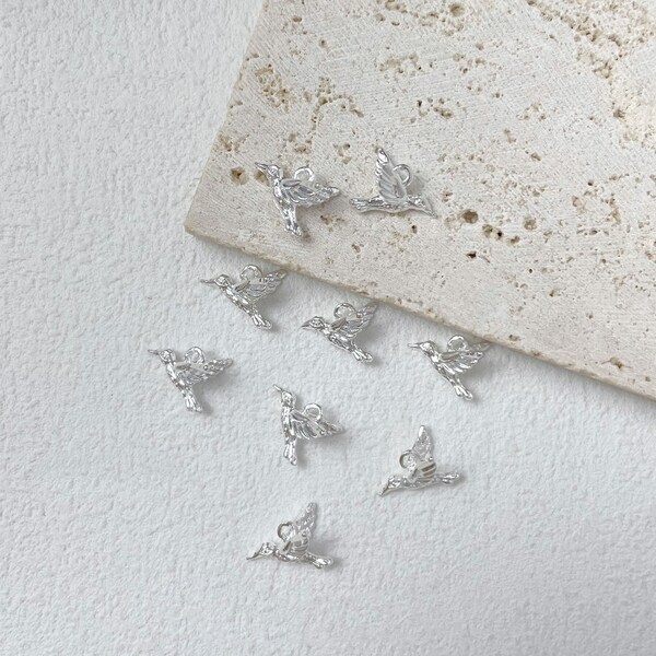 10pcs Silver Tone Hummingbird Charm, Silver Animal Bird Pendant