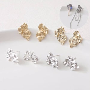 6pcs Geometry Irregular Stud Earrings, Gold/Silver Tone Irregular Ear Stud, 14K Gold Plated Brass Matte Gold Earring Stud Components - A981