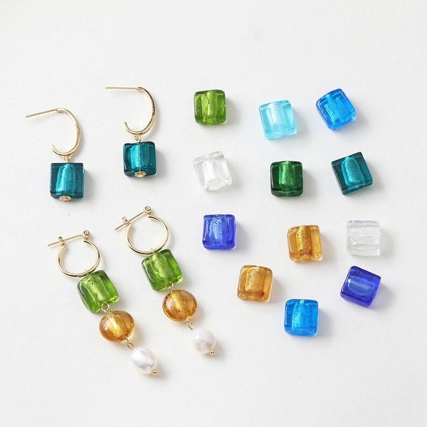 10pcs Lamp work Glaze Bead hole Beads Lampwork square Glaze bead Glass Beads Handmade Bead Charm DIY bracelets necklace Earring Findings