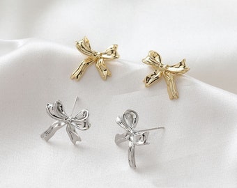 4 pcs boucles d'oreilles noeuds ton or/argenté, tige de boucle d'oreille noeud papillon avec oreille arrière, clous d'oreilles noeud papillon, composant de clou de boucle d'oreille noeud en laiton plaqué or