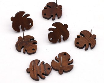 10pcs Tortoise Leaf Shape Wood Earrings, Mahogany Wood Stud Earrings, Leaves Earrings Post With Hole,Wood Earrings Studs