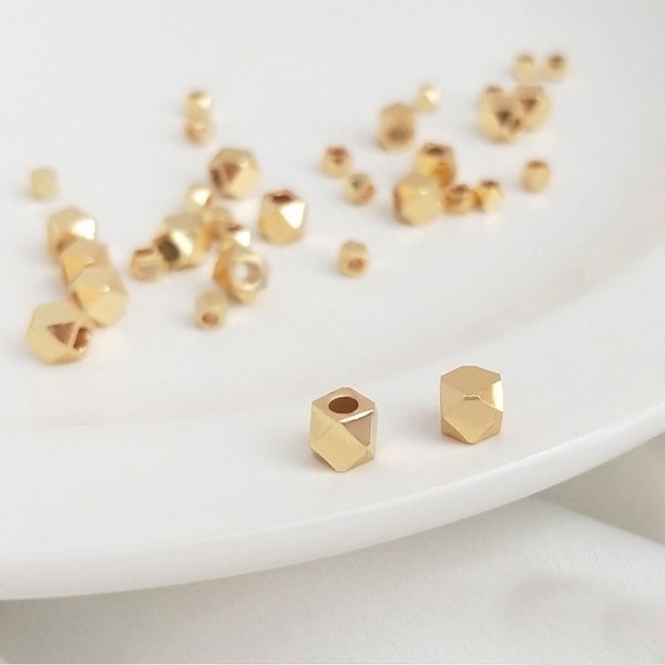 Wholesale 100pcs 2.5/3/4mm 10/50/100pcs 14K Real Gold Plated brass Spacer Beads,Gold plated Faceted beads