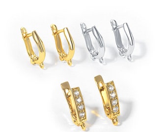 6pcs alambres de oreja de palanca chapados en oro, pendientes de clip francés CZ Pave, gancho de oreja, pendiente de palanca de estilo de clic de oro, componente de pendiente de clip