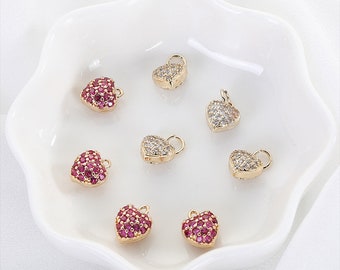 6Pcs High Quality Zircon Heart Pendant Charm,CZ Pave Heart Pendant,Strawberry Pendant Charm,Heart Earrings,Heart Necklace