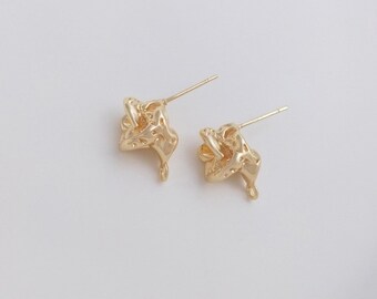 6pcs Real Gold Plated Brass Monster Earring Posts,Gold Tone Geometric Irregular Stud Earrings with loop