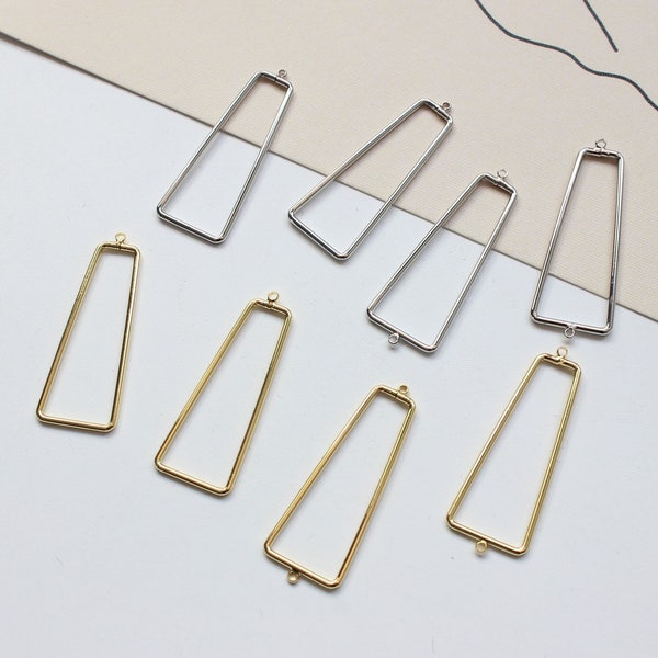 6pcs Hollow out Trapezoid Charm Pendant, Golden/Silver Trapezoid Pendant Connector,18K Gold Plated Brass Earring Connector