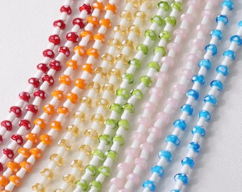 10pcs Mushroom Glass Beads, Multicolour Mushroom Spacer Beads, DIY Earrings Necklace Bracelet Glazed Bead - A1573