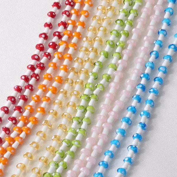 10pcs Mushroom Glass Beads, Multicolour Mushroom Spacer Beads, DIY Earrings Necklace Bracelet Glazed Bead - A1573