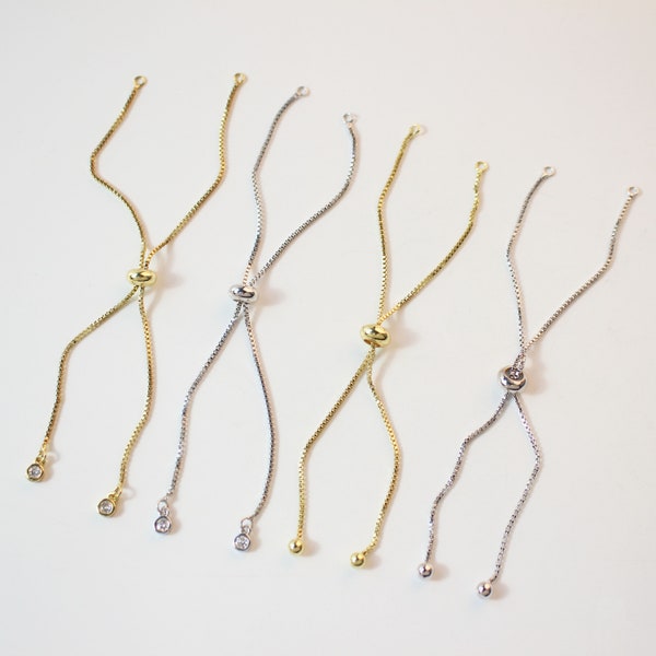 2 pièces, bouchon coulissant, bracelet réglable avec perles, chaîne carrée, bracelet semi-fini, bouchon en caoutchouc, connecteur de perles