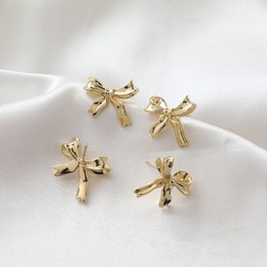 4pcs Gold/Silver Tone Bow Earrings,Bowknot Earring Post With Ear Back,Bowtie Stud Earrings,Gold Plated Brass Bow knot Earring Stud Component image 3