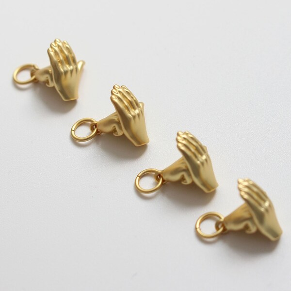 4pcs Matte Gold Hand Sign Charm, Hand Fist Pendant With Loop, 18K Gold Plated Brass Figa Fist Hand Earring Necklace Pendants Connectors